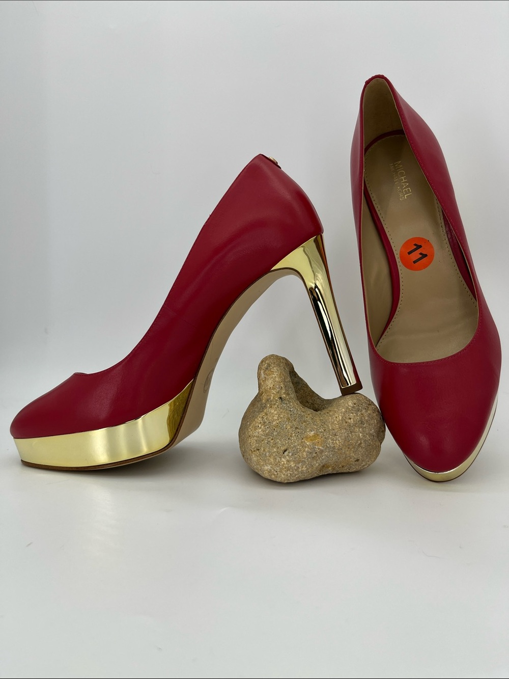 Michael Kors Red Leather Pumps with Gold Platform and Heel